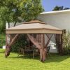 Outsunny Outdoor Patio Pop Up Canopy Gazebo Shelter with Zipper Netting, Carry Bag, 11' x 11', Khaki