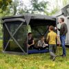Outsunny 11 x 11ft Pop Up Gazebo Screen Tent with Removable Roof Cover, Roll-up Wind Panels for Camping, Backyard, Dark Gray