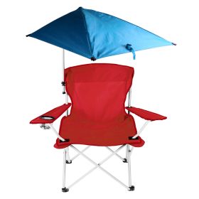 Foldable Beach Chair with Detachable Umbrella Armrest Adjustable Canopy Stool with Cup Holder (Option: Red)
